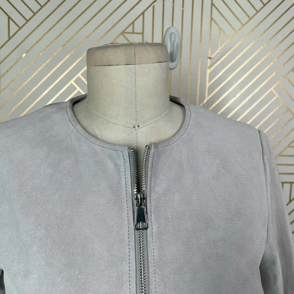Soia + Kyo‎ Collarless Zip Front Suede Jacket Gray Size US Small - Picture 2 of 12